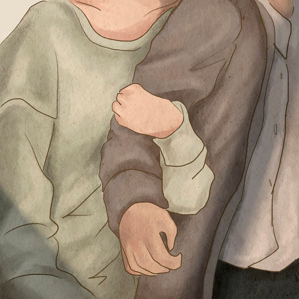 Girlfriend hugging boyfriend&rsquo;s arm vector Valentine&rsquo;s theme illustration social media post