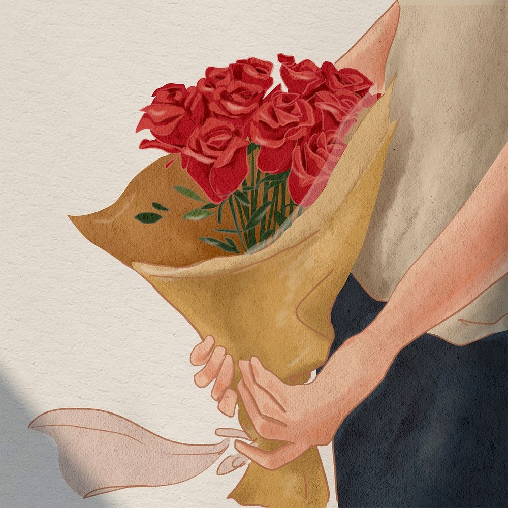 Roses bouquet Valentine&rsquo;s gift hand drawn illustration