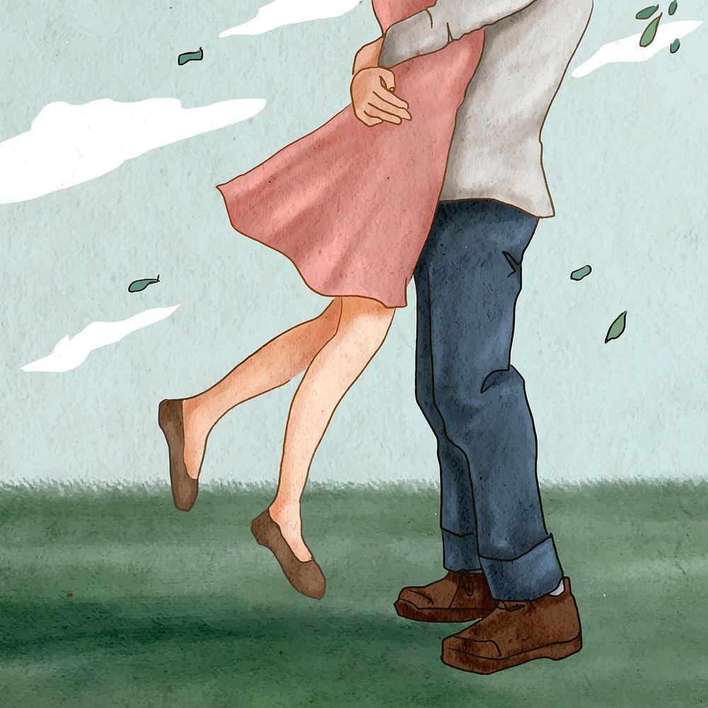 Couple jump hugging vector romantic Valentine&rsquo;s illustration social media post