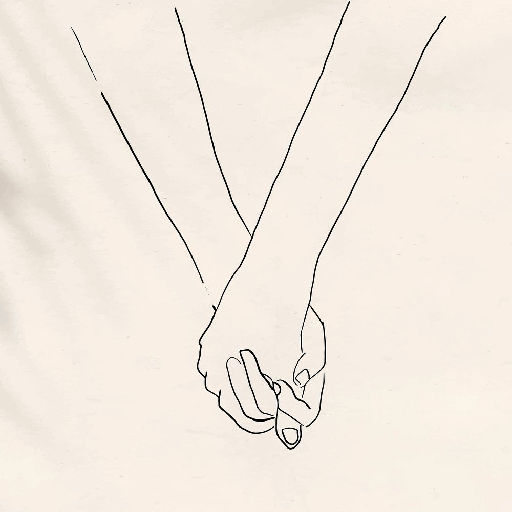 Couple holding hands romantically vector grayscale sketch