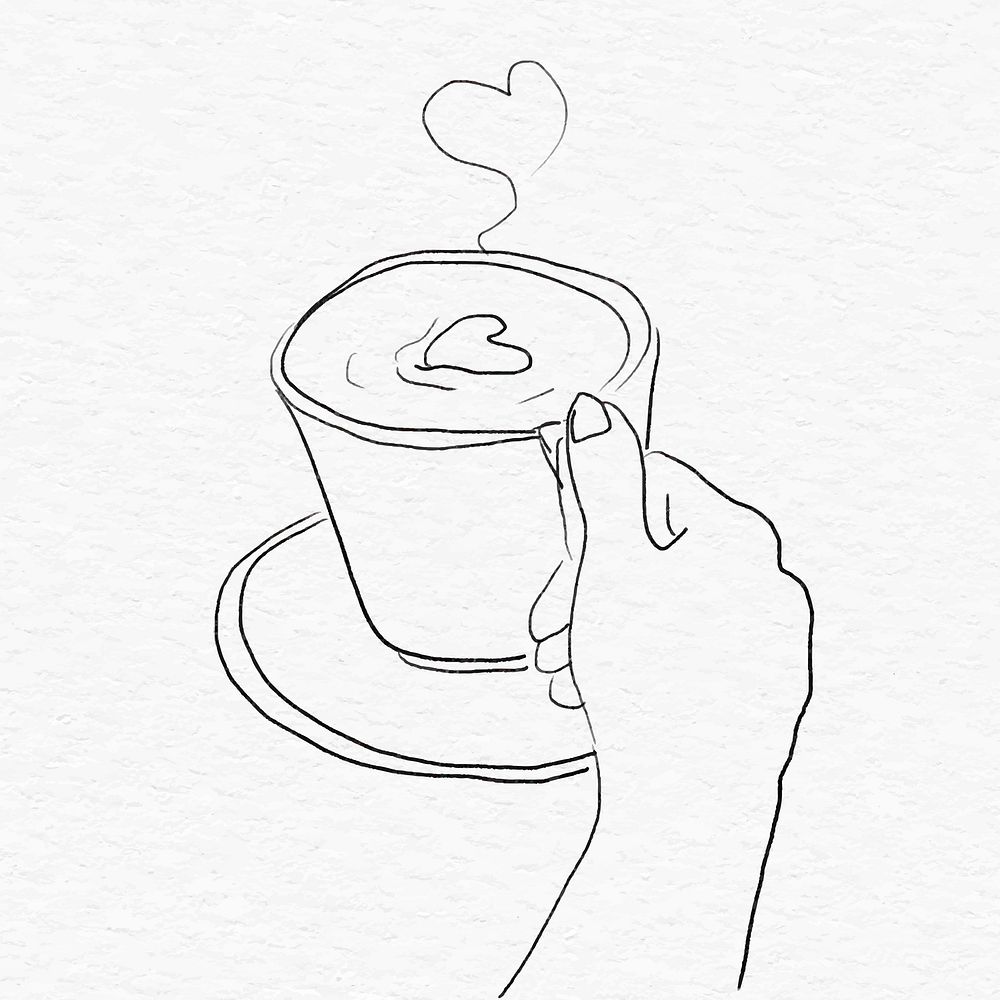 Cute latte art coffee vector aesthetic grayscale sketch