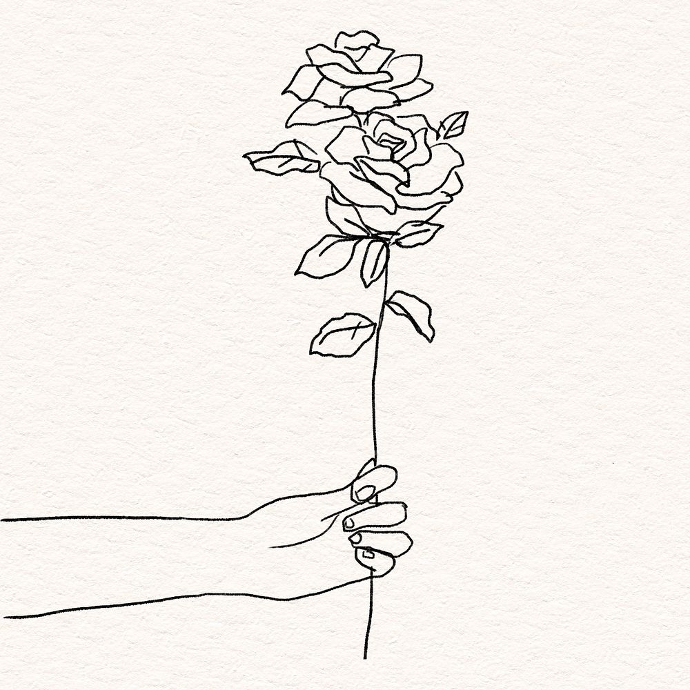 Cute Valentine&rsquo;s rose gift psd black and white sketch