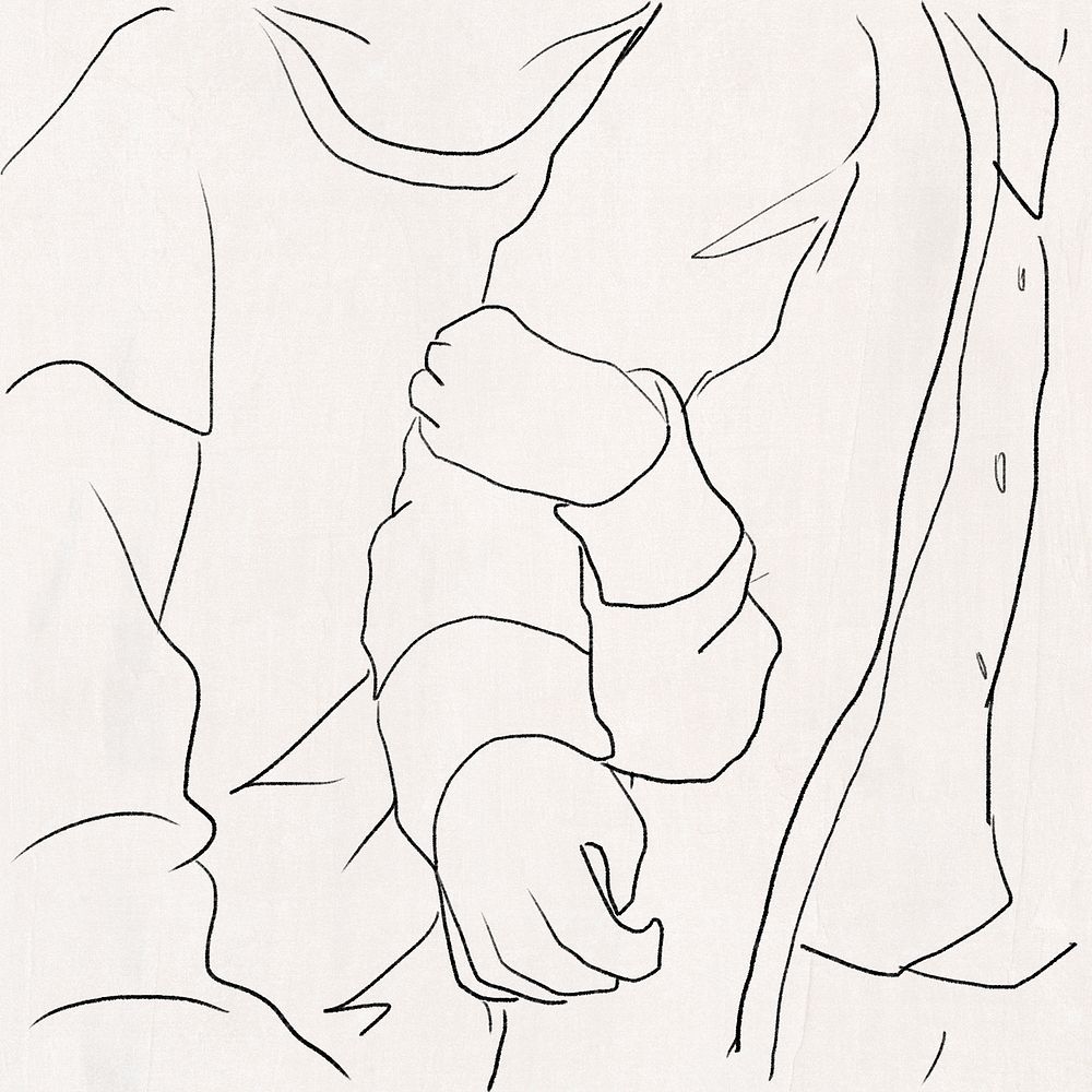 Girlfriend hugging boyfriend&rsquo;s arm Valentine&rsquo;s theme line drawing