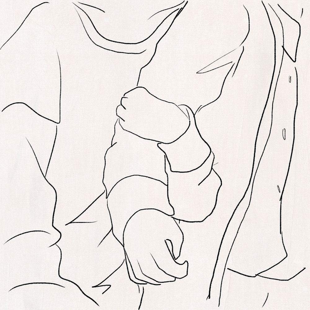 Girlfriend hugging boyfriend&rsquo;s arm psd Valentine&rsquo;s theme line drawing