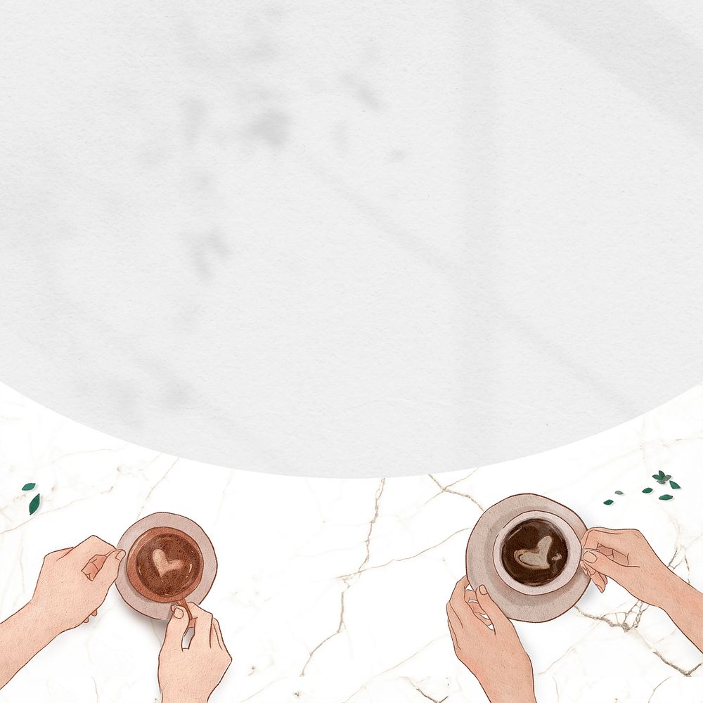 Romantic Valentine&rsquo;s marble border white coffee date shadow background