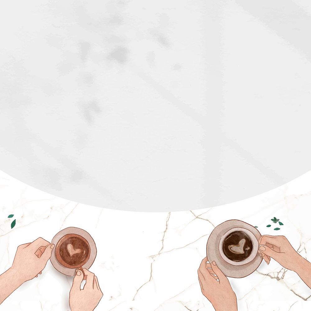 Romantic Valentine&rsquo;s marble border vector white coffee date shadow background