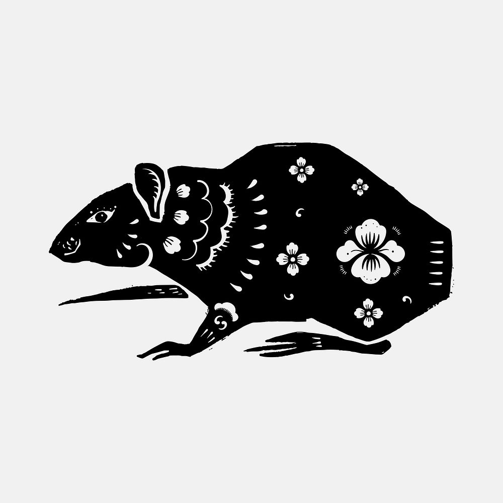 Year of rat psd black Chinese horoscope animal sticker