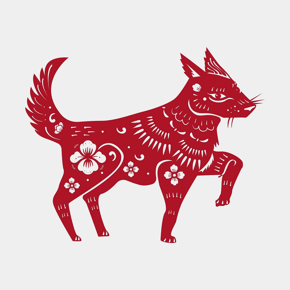 Chinese New Year dog vector red animal zodiac sign sticker