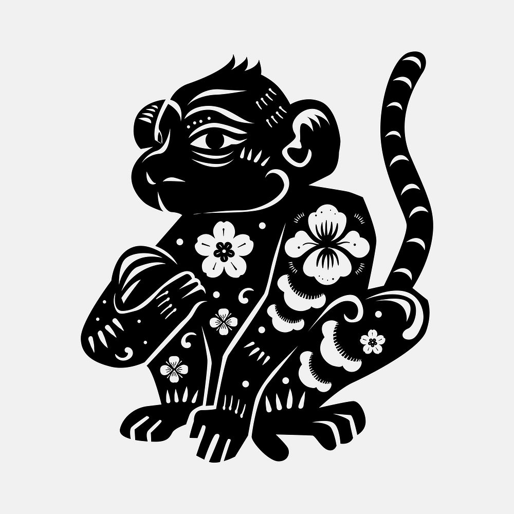 Chinese monkey animal black new year illustration