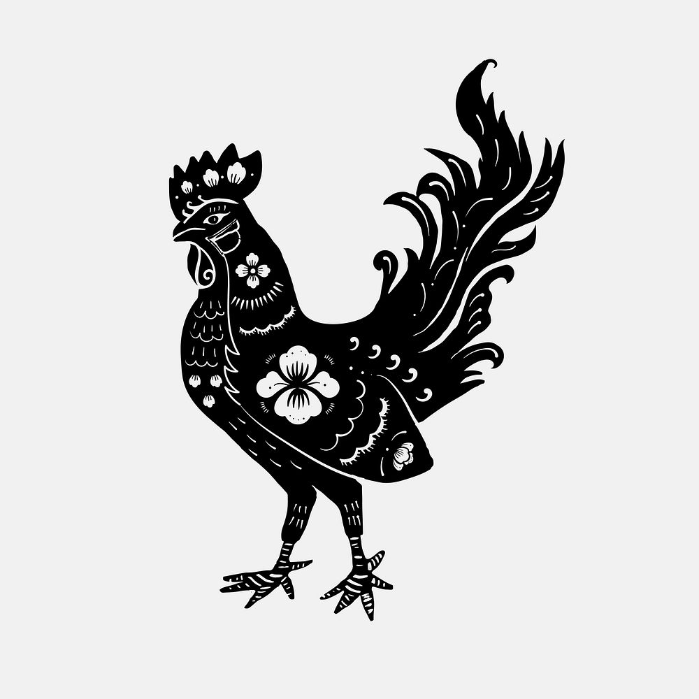 Year of rooster vector black Chinese horoscope animal sticker