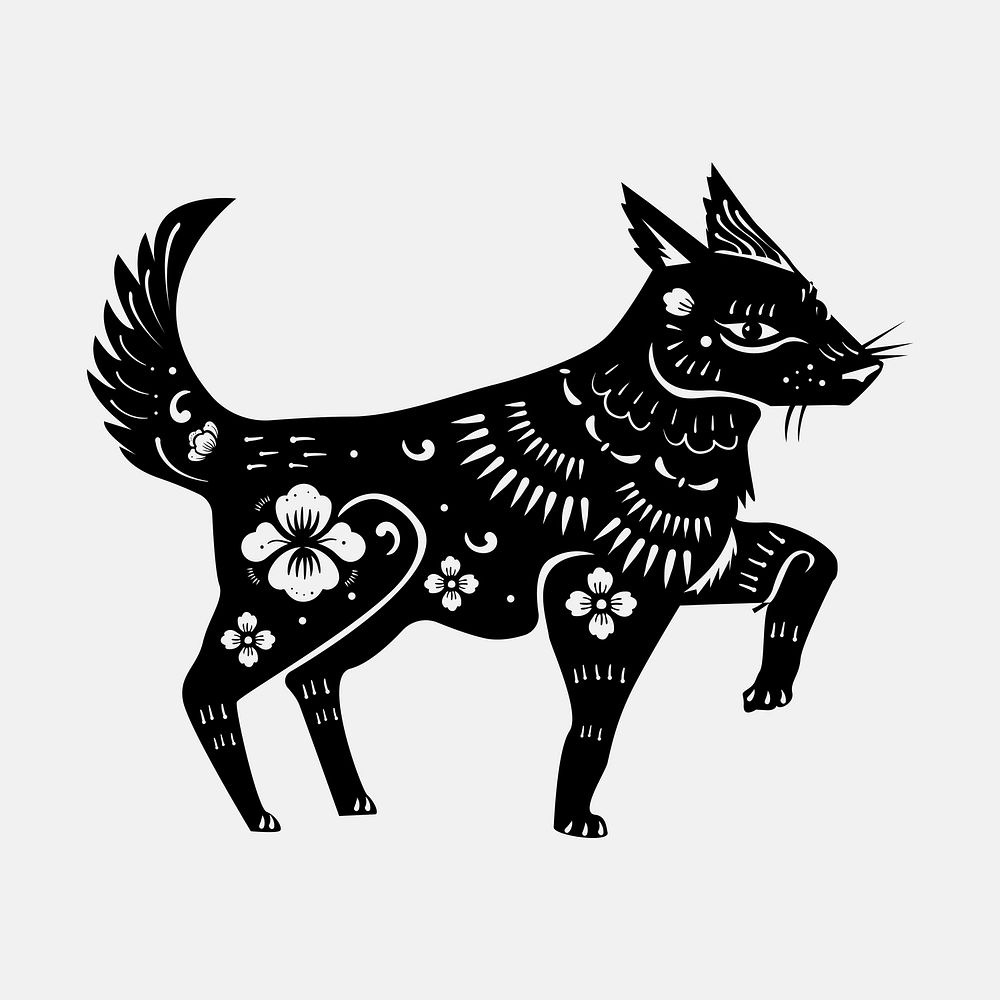Chinese New Year dog vector black animal zodiac sign sticker