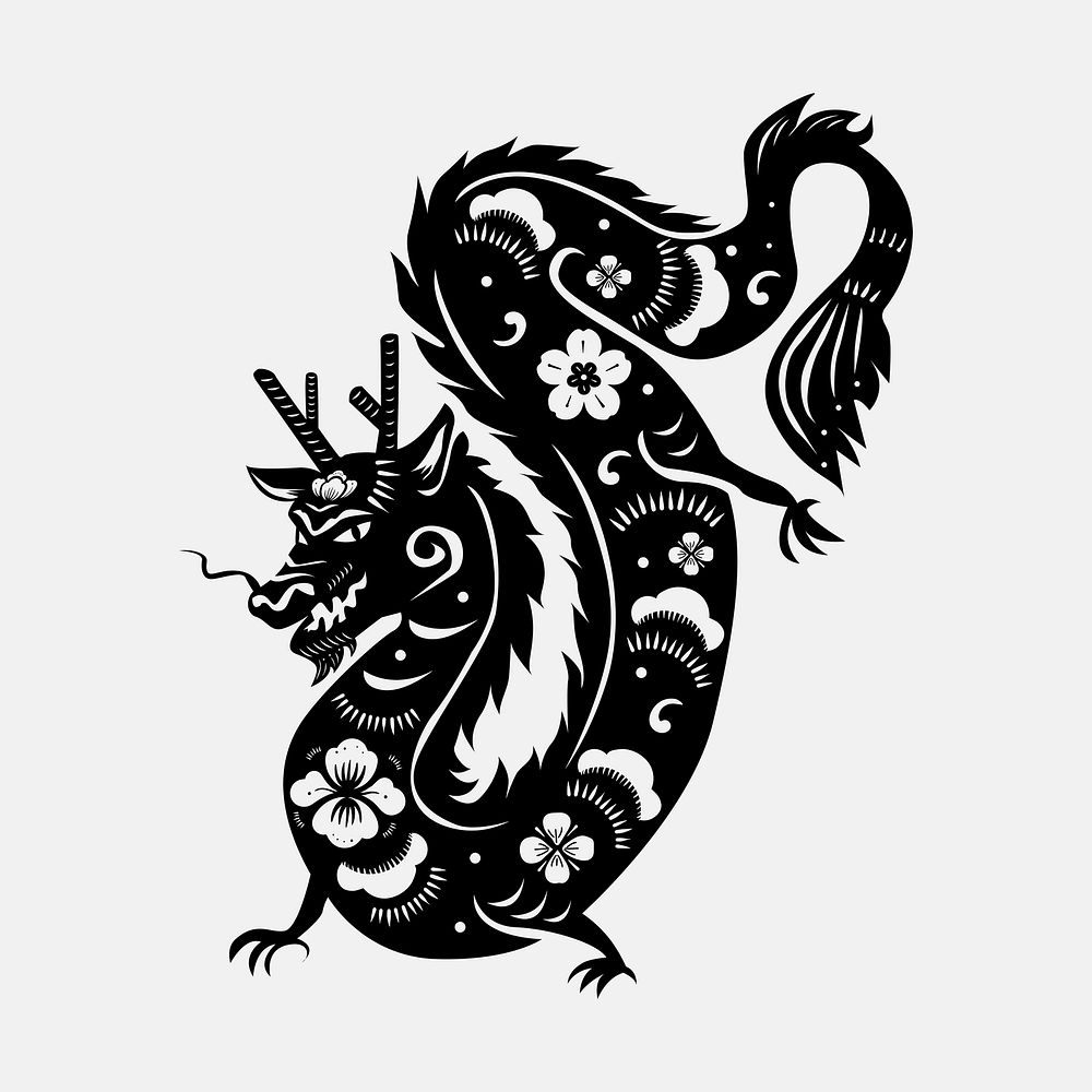 Chinese dragon animal psd sticker black new year