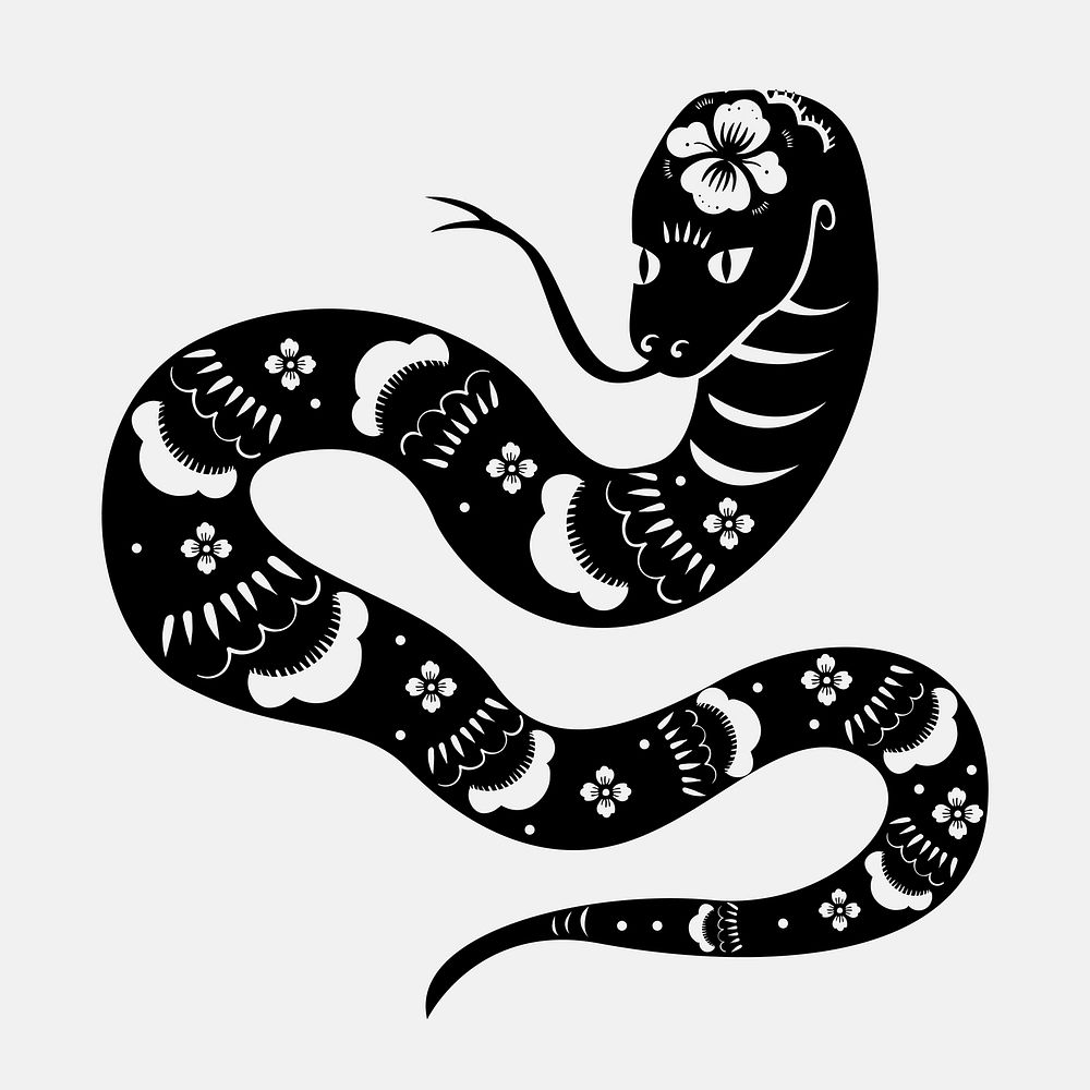 Year of snake vector black Chinese horoscope animal sticker