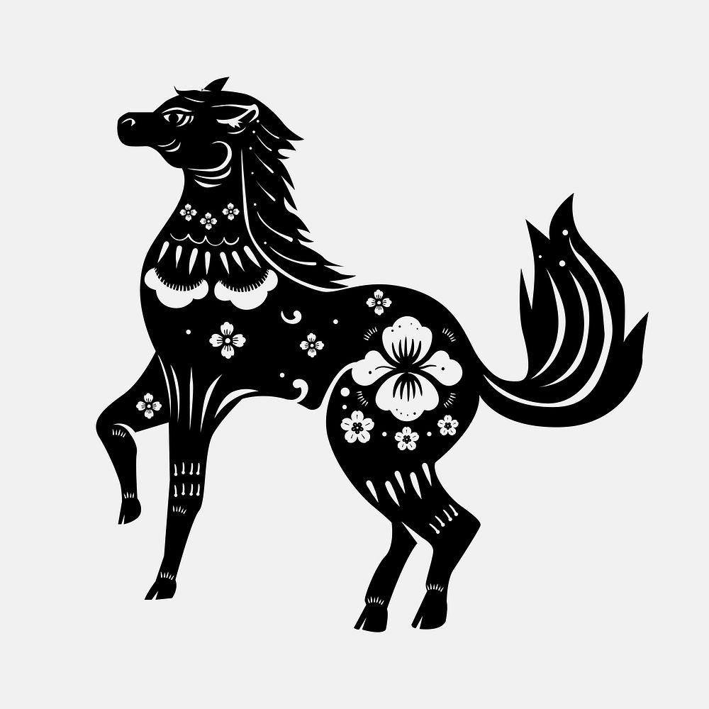 Chinese New Year horse vector black animal zodiac sign sticker