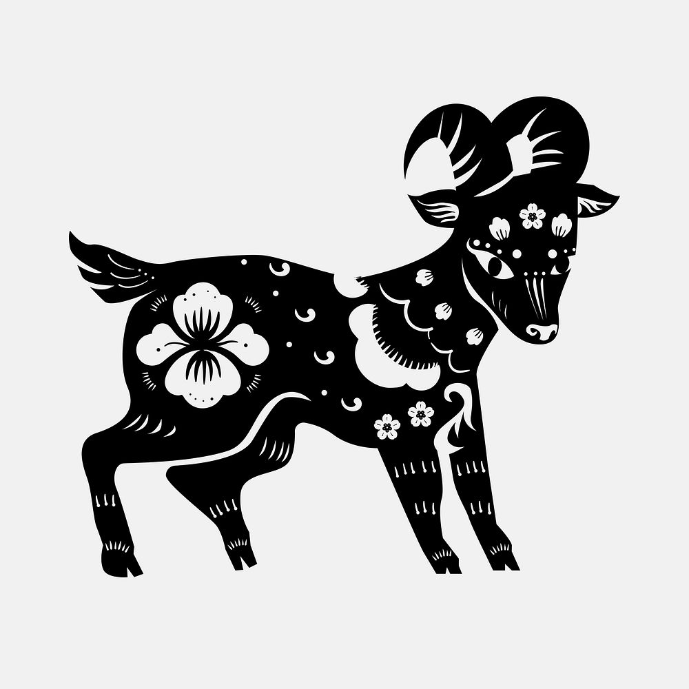 Goat year black psd traditional Chinese zodiac sign sticker