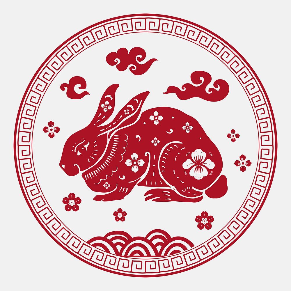 Chinese rabbit animal badge psd red new year design element