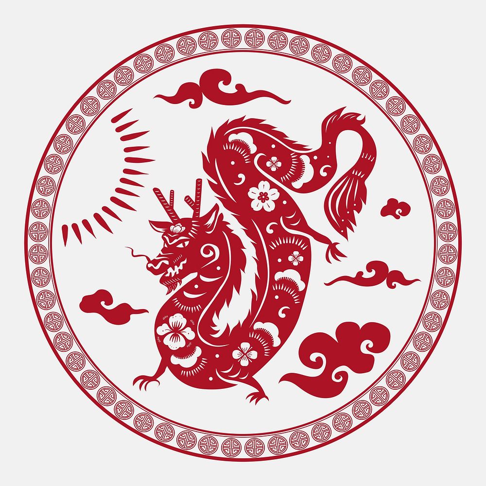 Chinese New Year dragon psd badge red animal zodiac sign