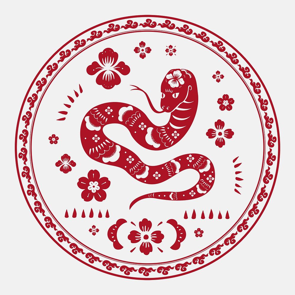 Snake year red badge psd traditional Chinese zodiac sign