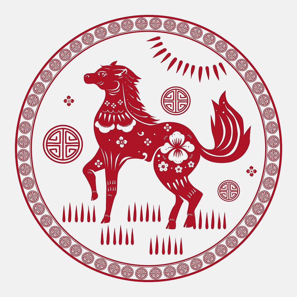 Year of horse badge vector red Chinese horoscope animal
