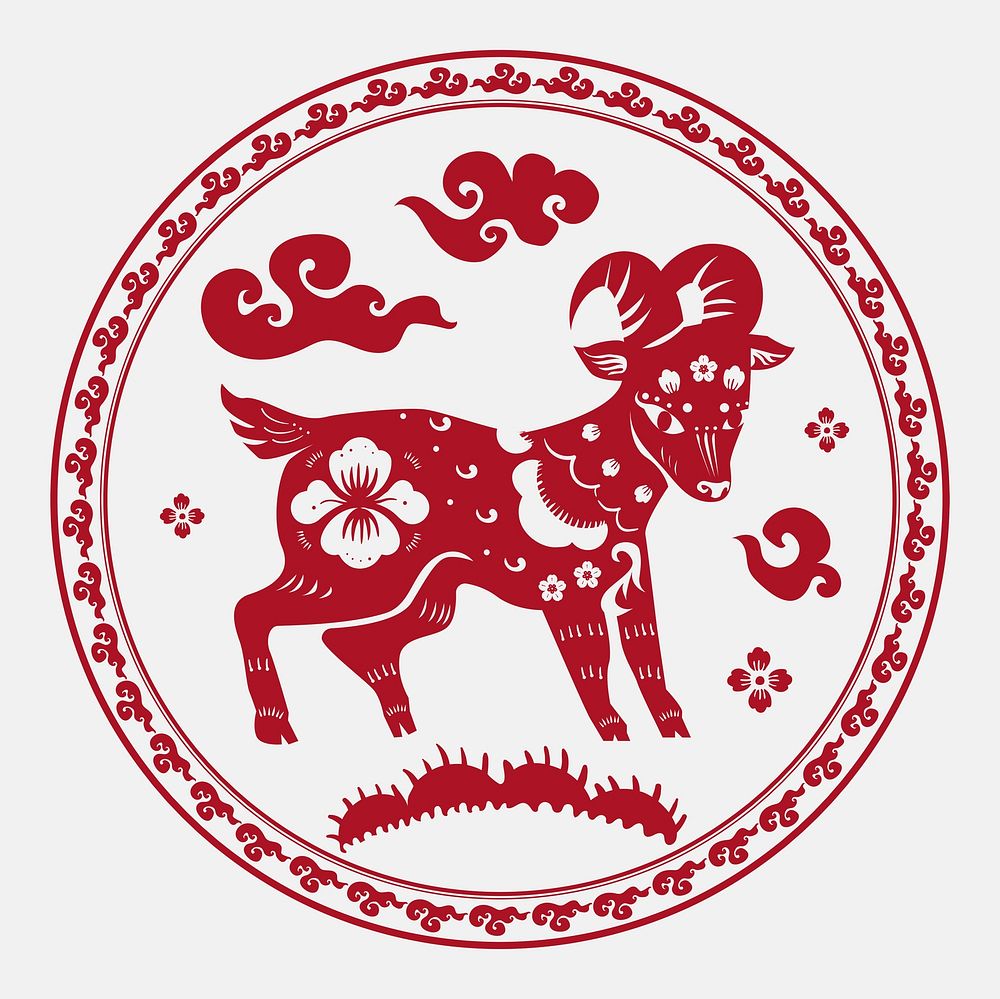 Goat year red badge psd traditional Chinese zodiac sign