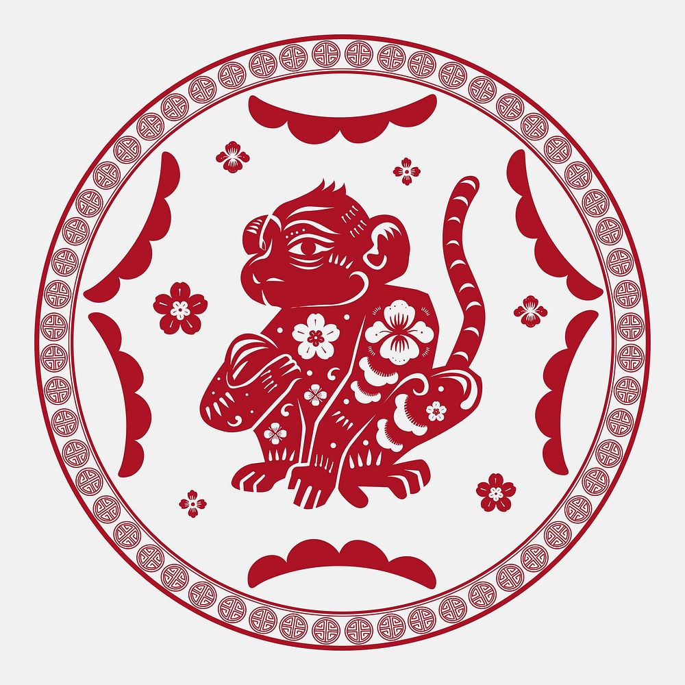 Monkey year red badge psd traditional Chinese zodiac sign