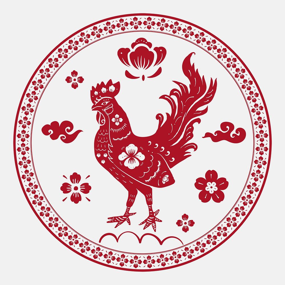 Year of rooster badge psd red Chinese horoscope animal