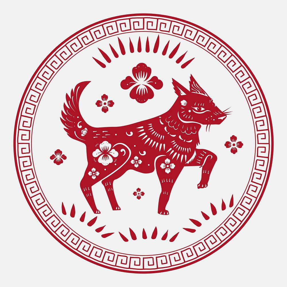 Dog year red badge vector traditional Chinese zodiac sign