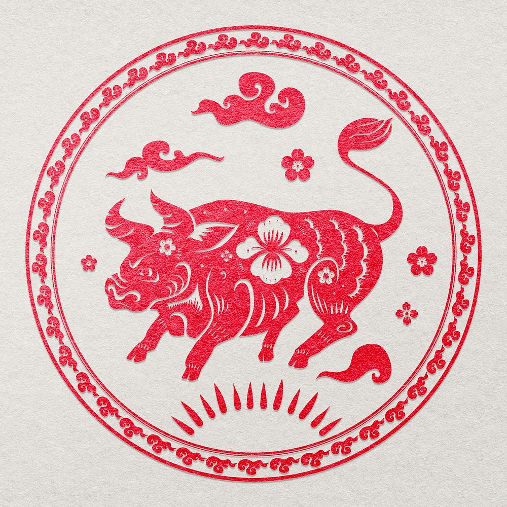Ox year red badge traditional Chinese zodiac sign