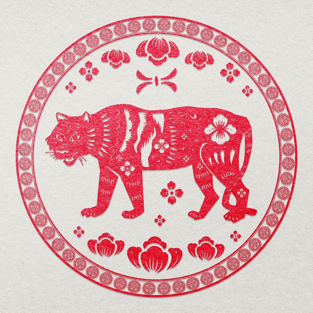 Year of tiger badge vector red Chinese horoscope animal