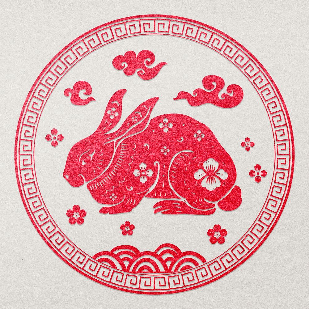 Chinese rabbit animal badge red new year design element