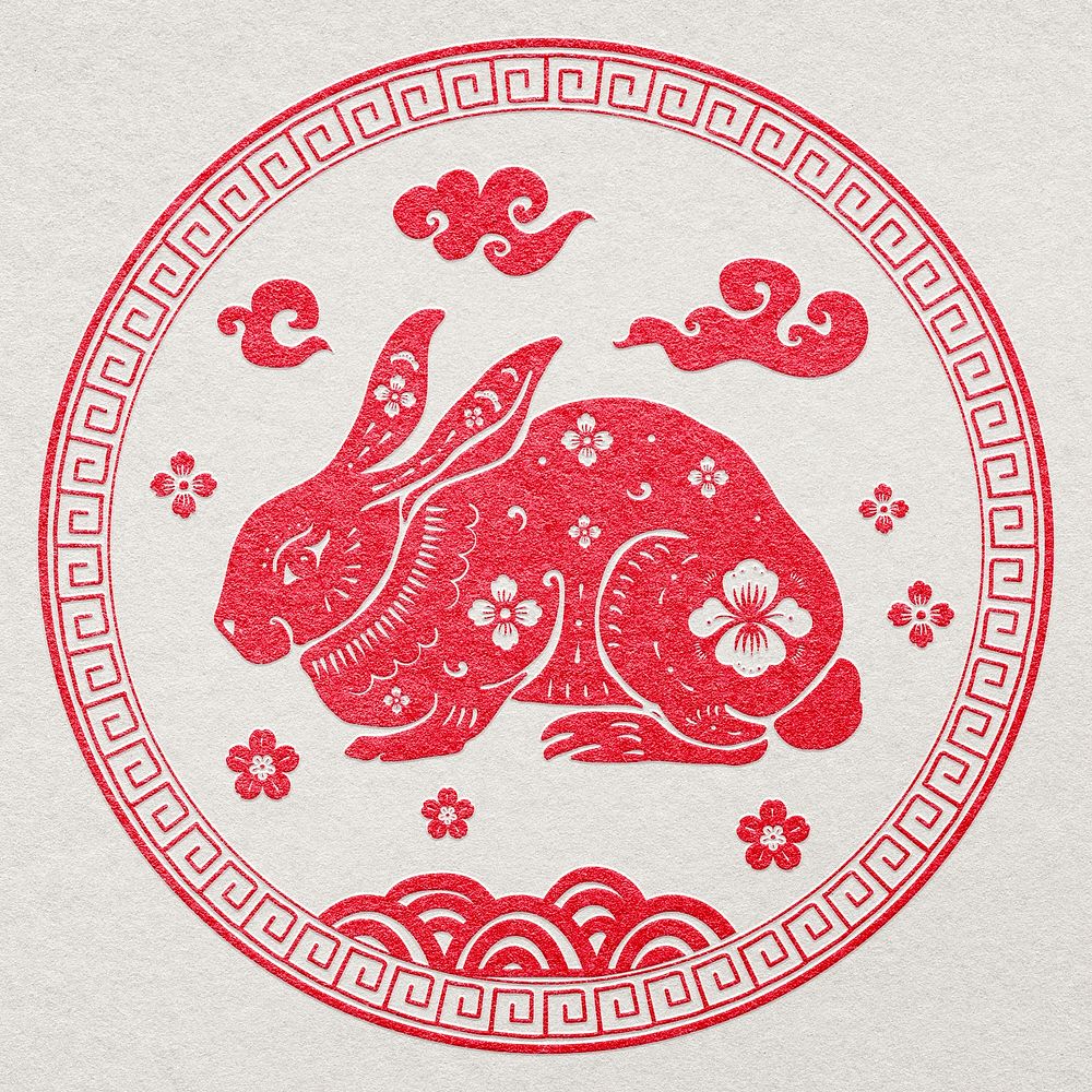 Chinese rabbit animal badge psd red new year design element