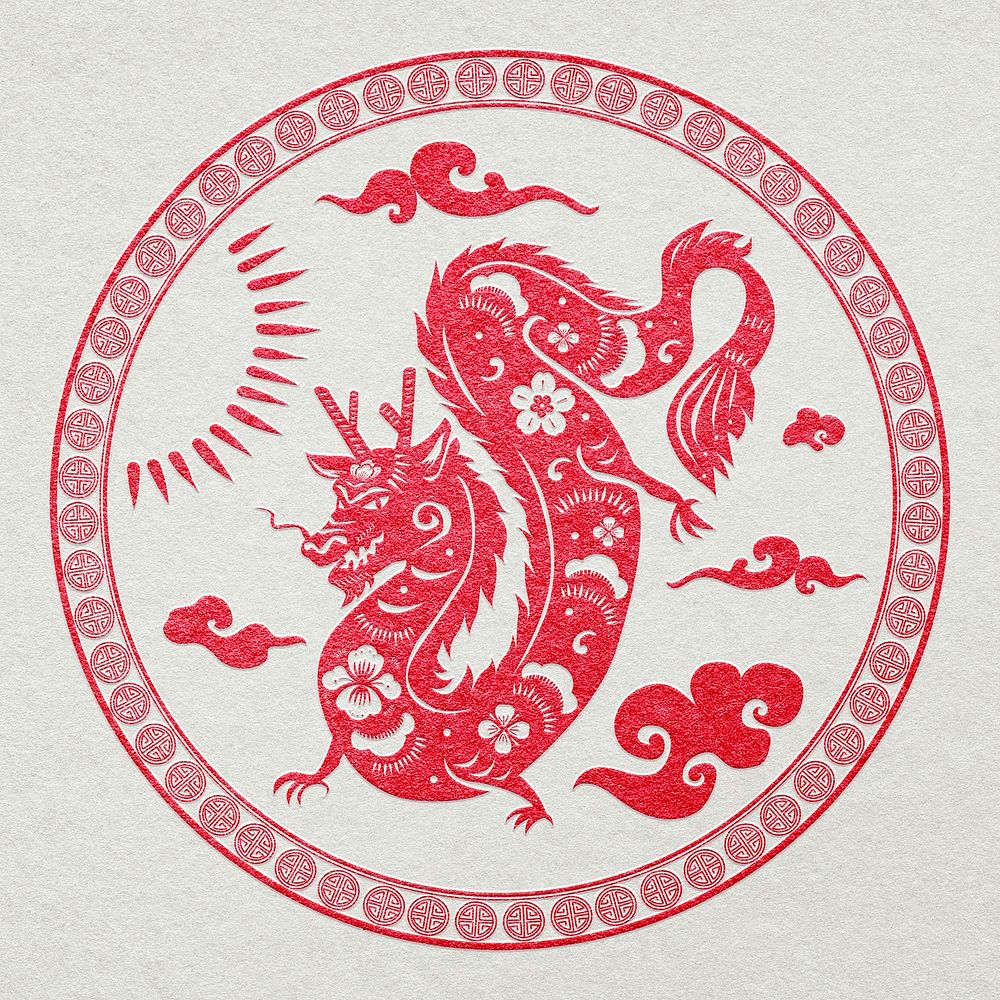 Chinese New Year dragon psd badge red animal zodiac sign