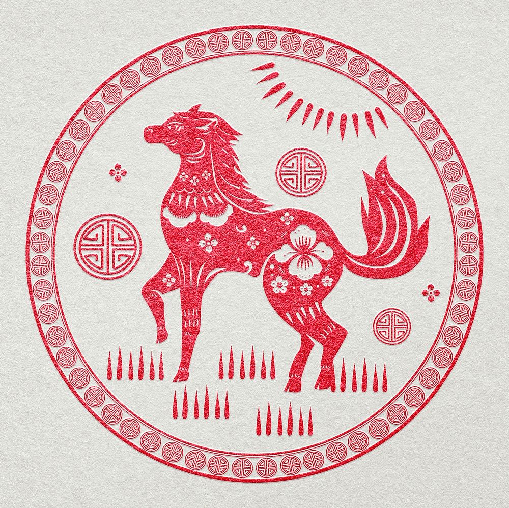 Year of horse badge psd red Chinese horoscope animal