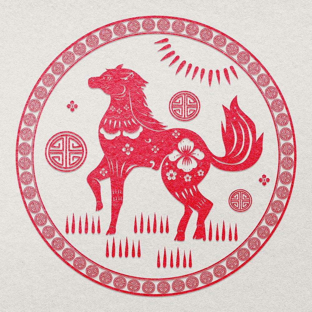 Year of horse badge vector red Chinese horoscope animal