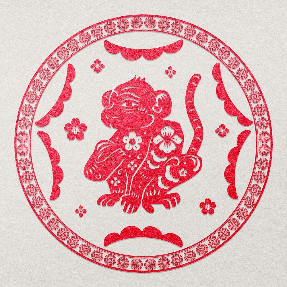 Monkey year red badge traditional Chinese zodiac sign