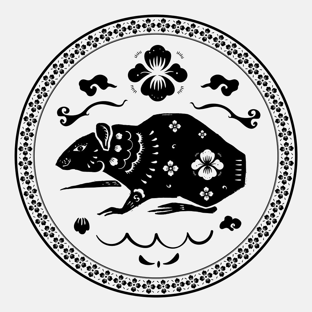 Chinese New Year rat vector badge black animal zodiac sign