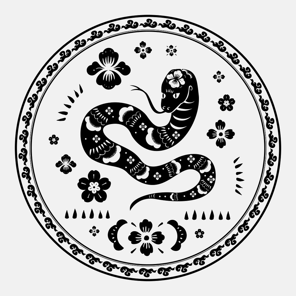 Chinese snake animal badge psd black new year design element