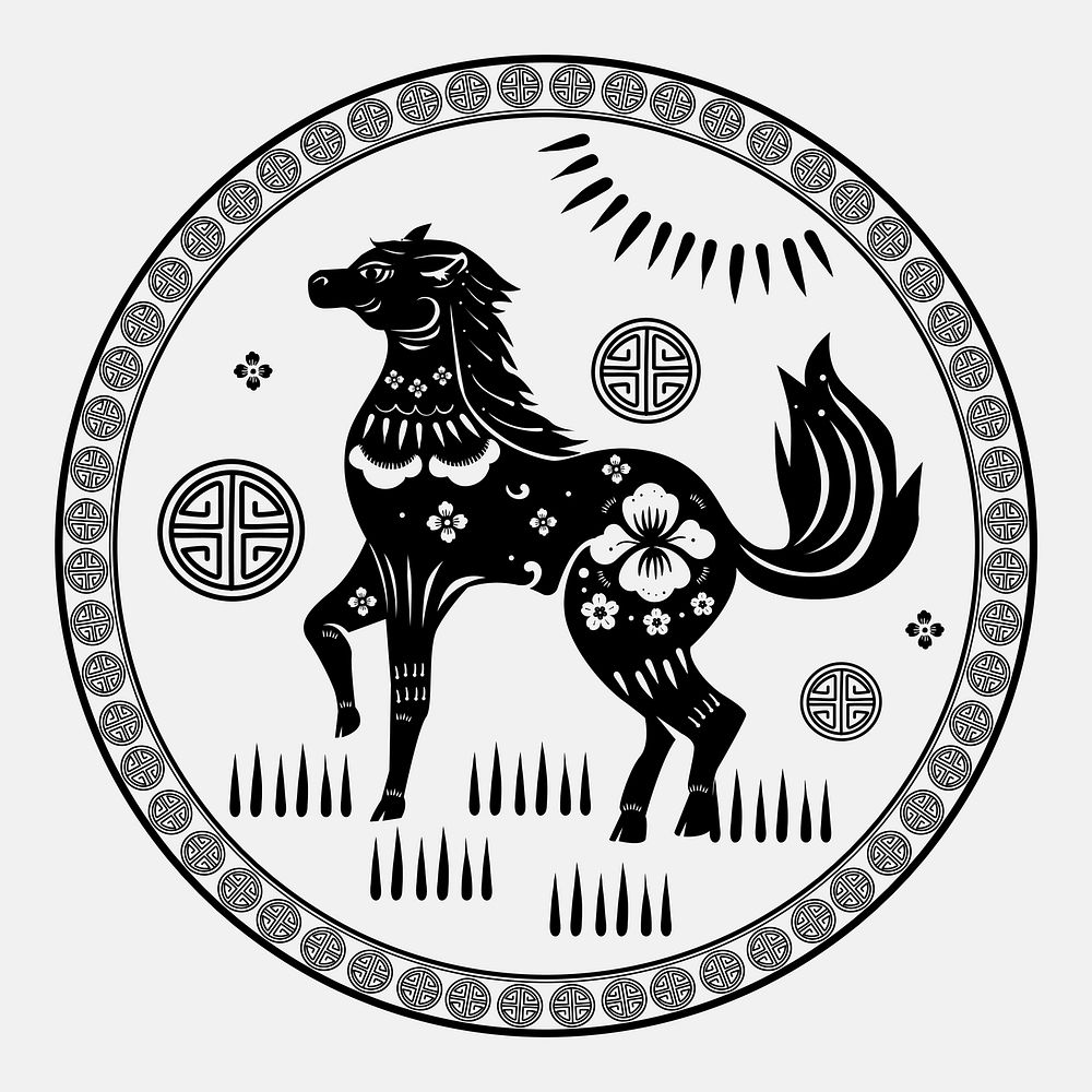 Chinese New Year horse vector badge black animal zodiac sign