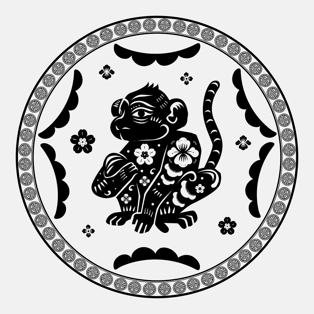 Chinese New Year monkey vector badge black animal zodiac sign