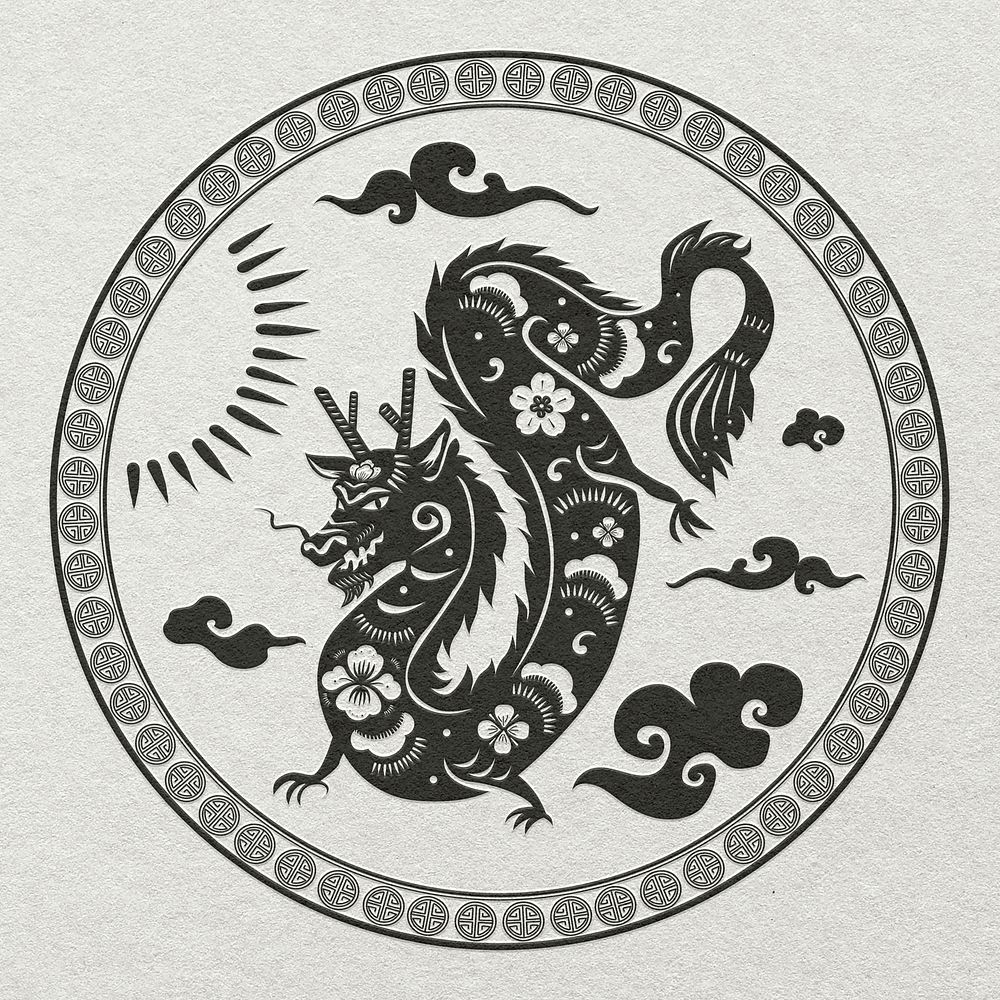 Year of dragon badge black Chinese horoscope animal