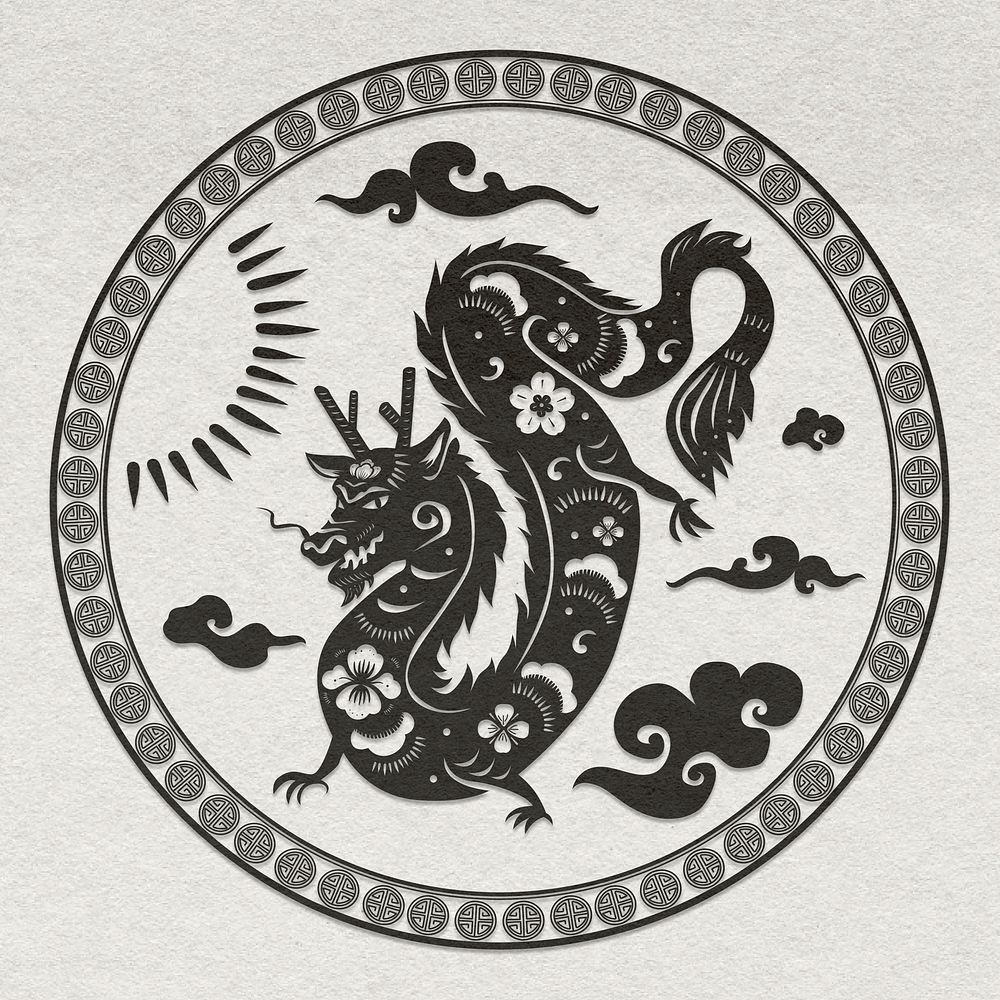 Year of dragon badge vector black Chinese horoscope animal