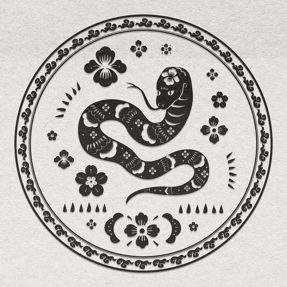 Chinese snake animal badge vector black new year design element