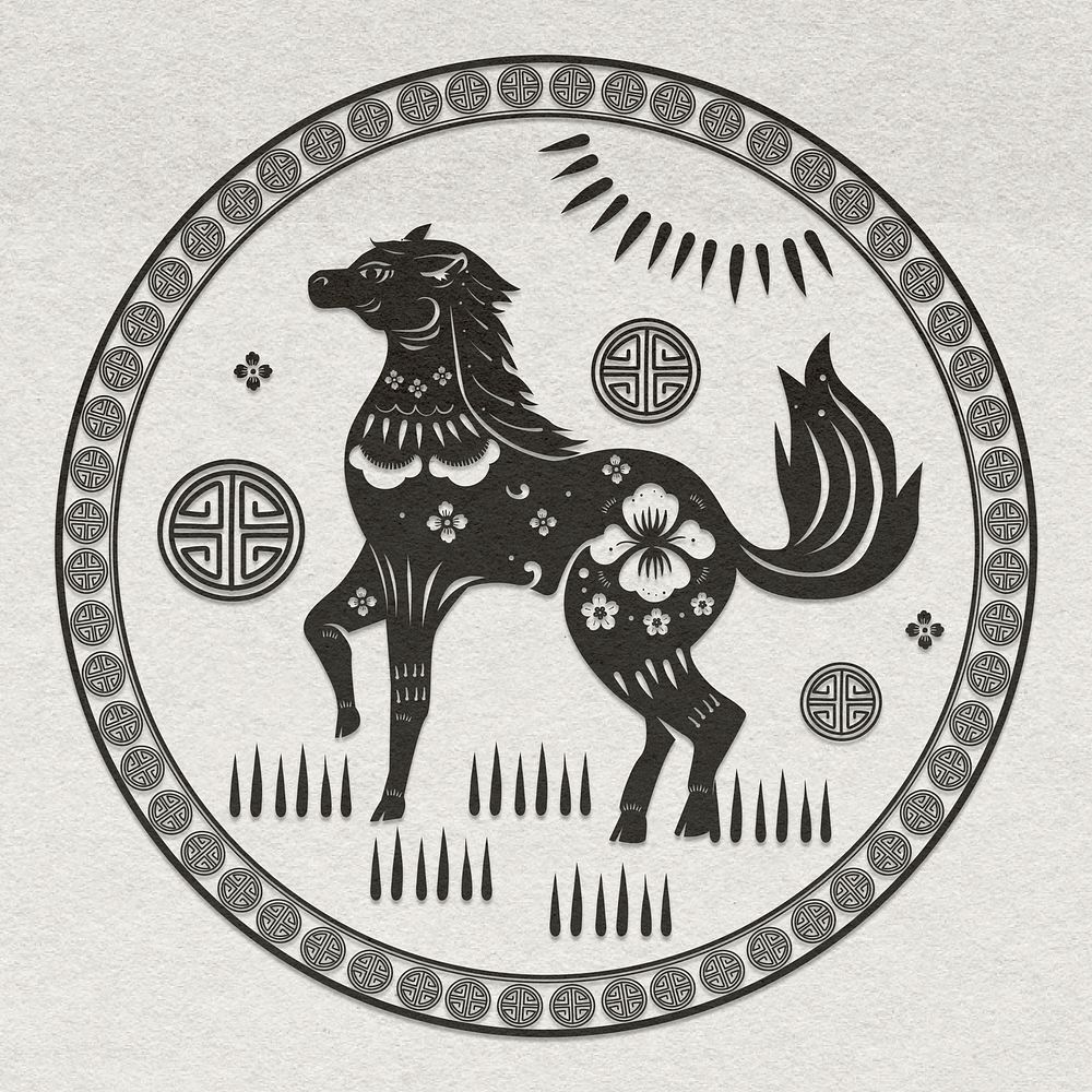 Chinese New Year horse vector badge black animal zodiac sign