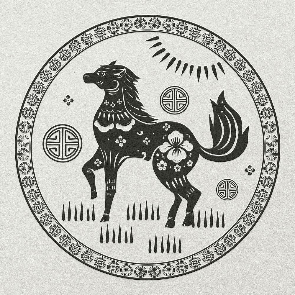 Chinese New Year horse psd badge black animal zodiac sign