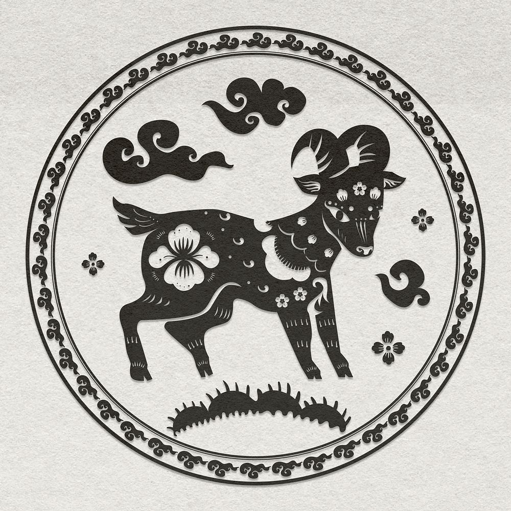 Chinese goat animal badge vector black new year design element