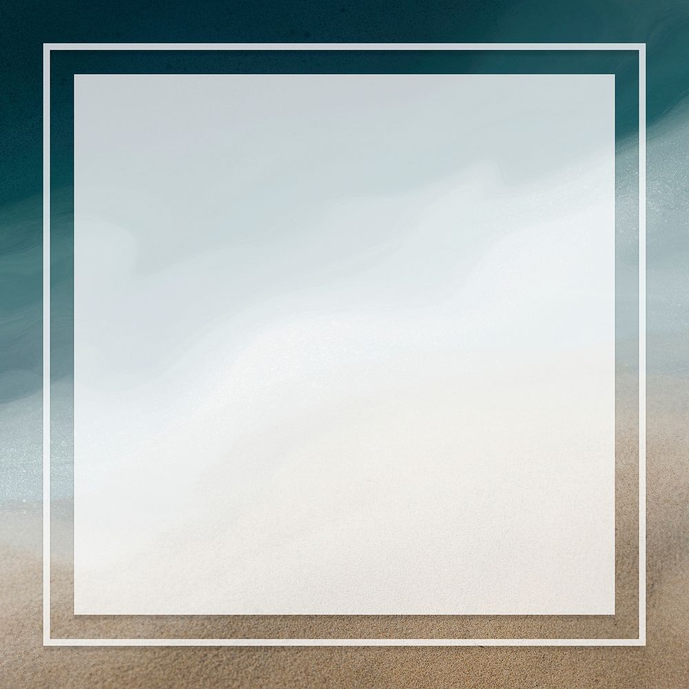 White square frame on beach background