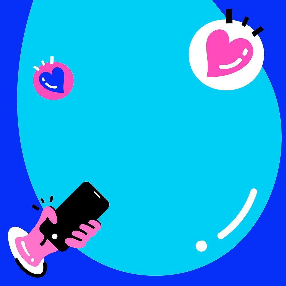 Social media speech bubble vector with cute cartoon and hearts