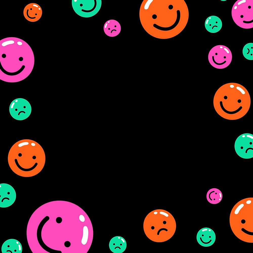 Frame surrounded by emoji vector in green, orange and pink