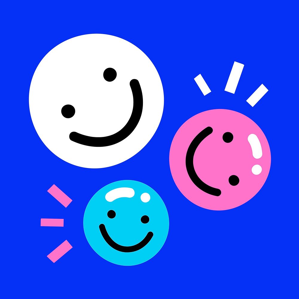 Multiple cute emojis in funky style