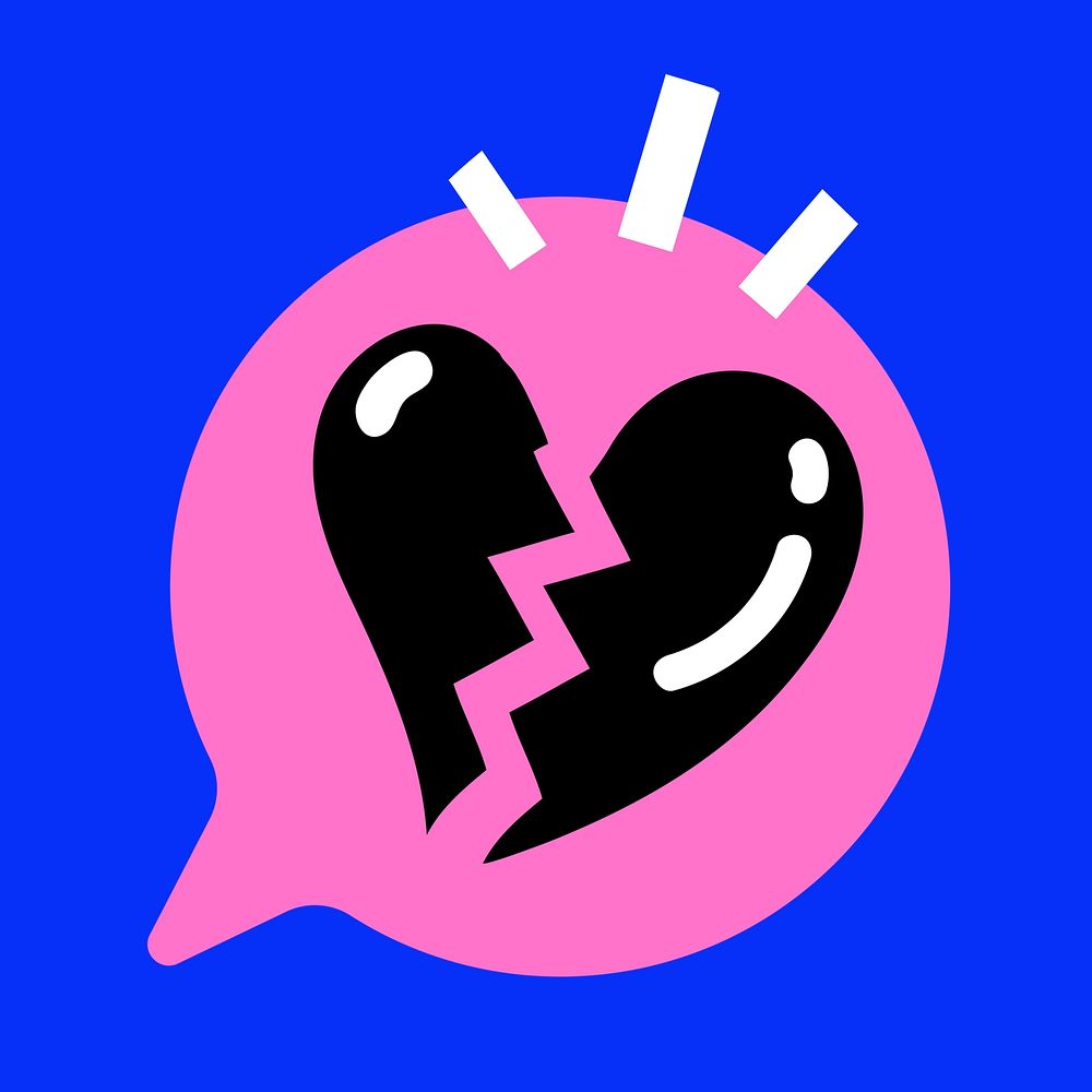 Broken heart icon vector in funky pink and blue